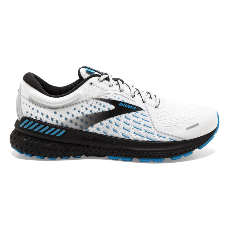 Brooks Adrenaline GTS 21 Walking Shoes - Men's - White/Grey/Atomic Blue (09375-ZNFX)